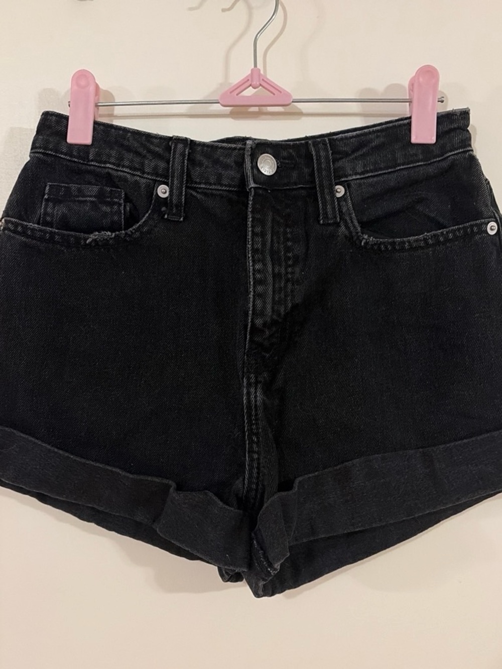Black Denim Women's Shorts - Classic Rolled Hem